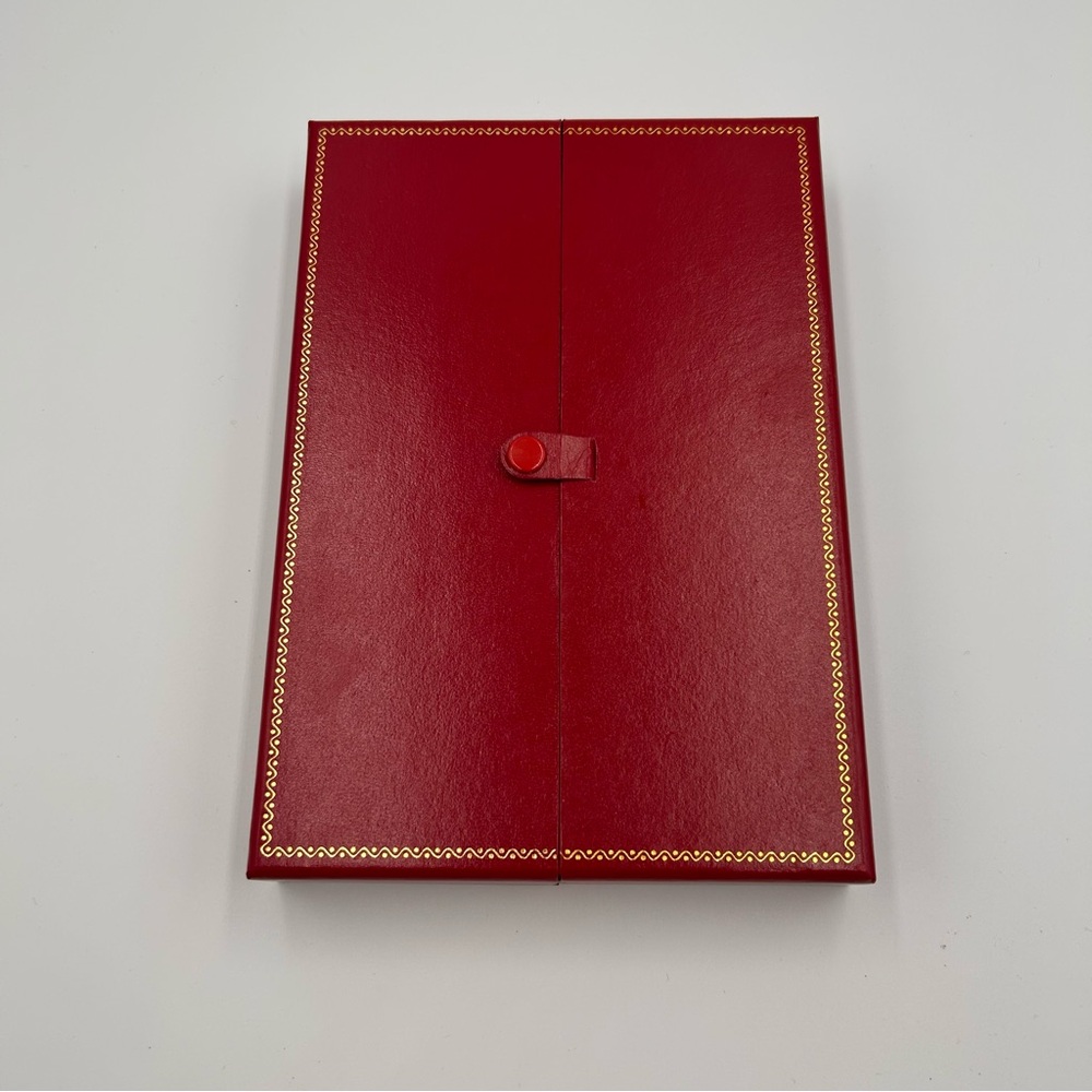 Red Leather Jewelry Necklace Box with Gold Trim and Snap Button